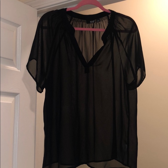 a.n.a Tops - Sheer Black Short Sleeve Blouse